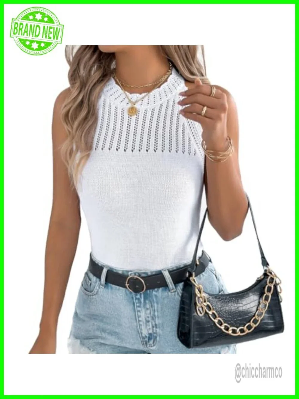 Hollow Out Knitted Tank Top Sleeveless Crew Neck Pullover Vest